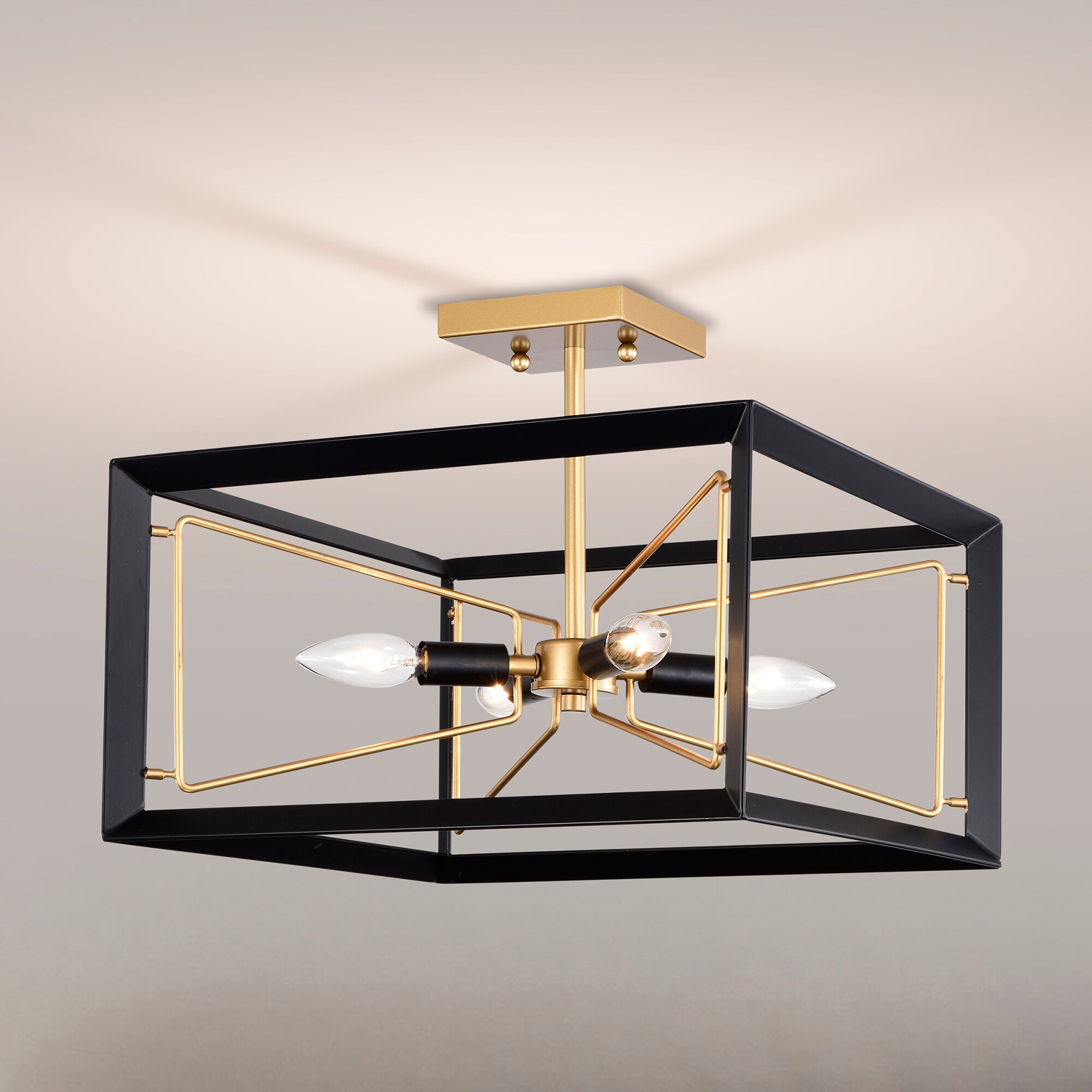 激安アウトレット通販 レディース Matte Jaysen Black+Gold Semi-Flush Metal Geometric 4-Light トップス